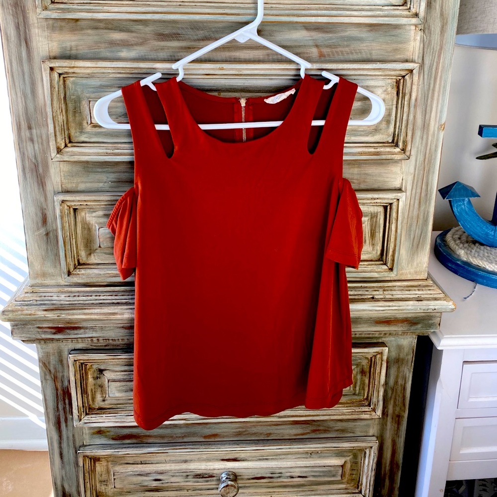 SOLD Pumpkin off the shoulder blouse.